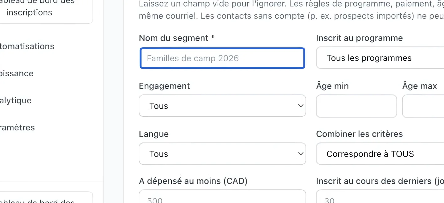 Capture : Nommer le public. Les cadres bleus indiquent les commandes décrites dans cette étape.
