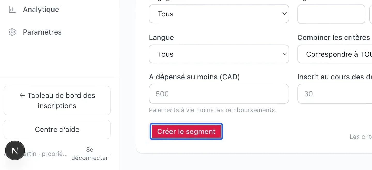 Capture : Enregistrer et vérifier le segment. Les cadres bleus indiquent les commandes décrites dans cette étape.