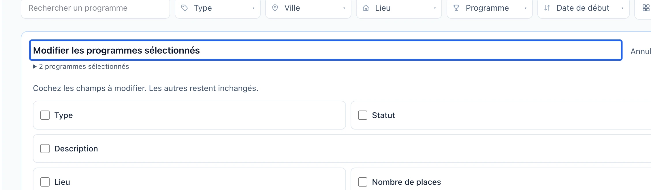 Capture : Activer seulement les modifications voulues. Les cadres bleus indiquent les commandes décrites dans cette étape.