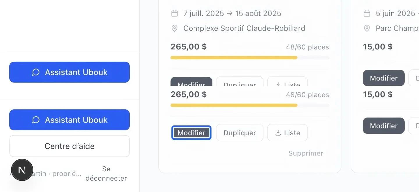 Capture : Ouvrir l’activité à configurer. Les cadres bleus indiquent les commandes décrites dans cette étape.