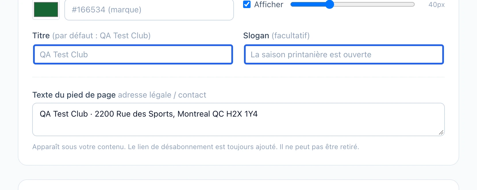 Capture : Vérifier l’apparence et les règles d’abonnement. Les cadres bleus indiquent les commandes décrites dans cette étape.