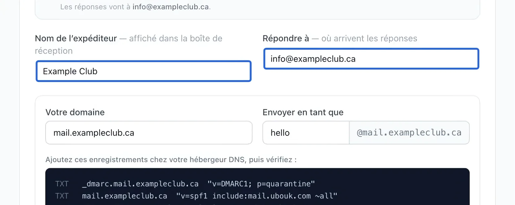 Capture : Vérifier l’identité de l’expéditeur. Les cadres bleus indiquent les commandes décrites dans cette étape.