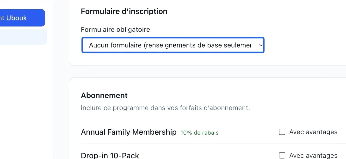 Capture : Choisir le formulaire d’inscription. Les cadres bleus indiquent les commandes décrites dans cette étape.