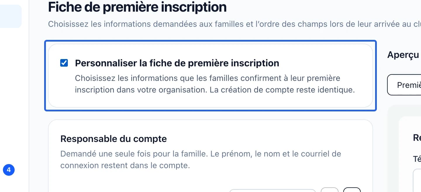 Capture : Ouvrir les réglages de la fiche du club. Les cadres bleus indiquent les commandes décrites dans cette étape.