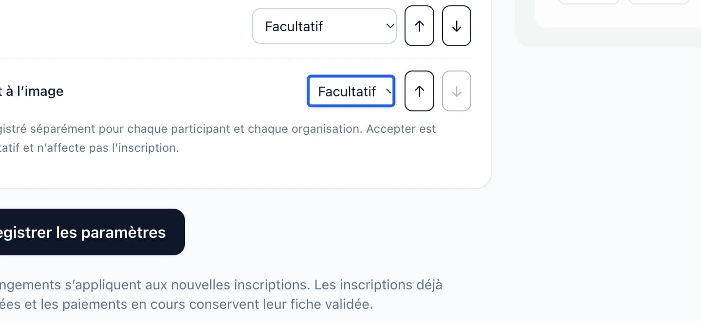 Capture : Placer les autorisations facultatives. Les cadres bleus indiquent les commandes décrites dans cette étape.