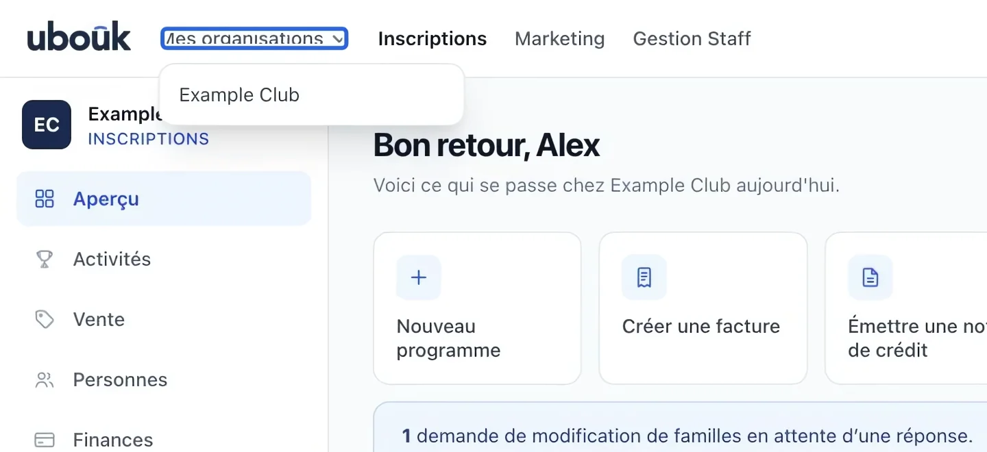 Capture : Vérifier le résultat pour les familles. Les cadres bleus indiquent les commandes décrites dans cette étape.