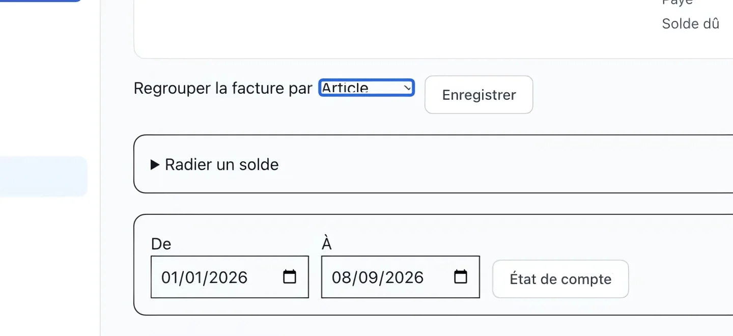 Capture : Choisir le regroupement des lignes. Les cadres bleus indiquent les commandes décrites dans cette étape.