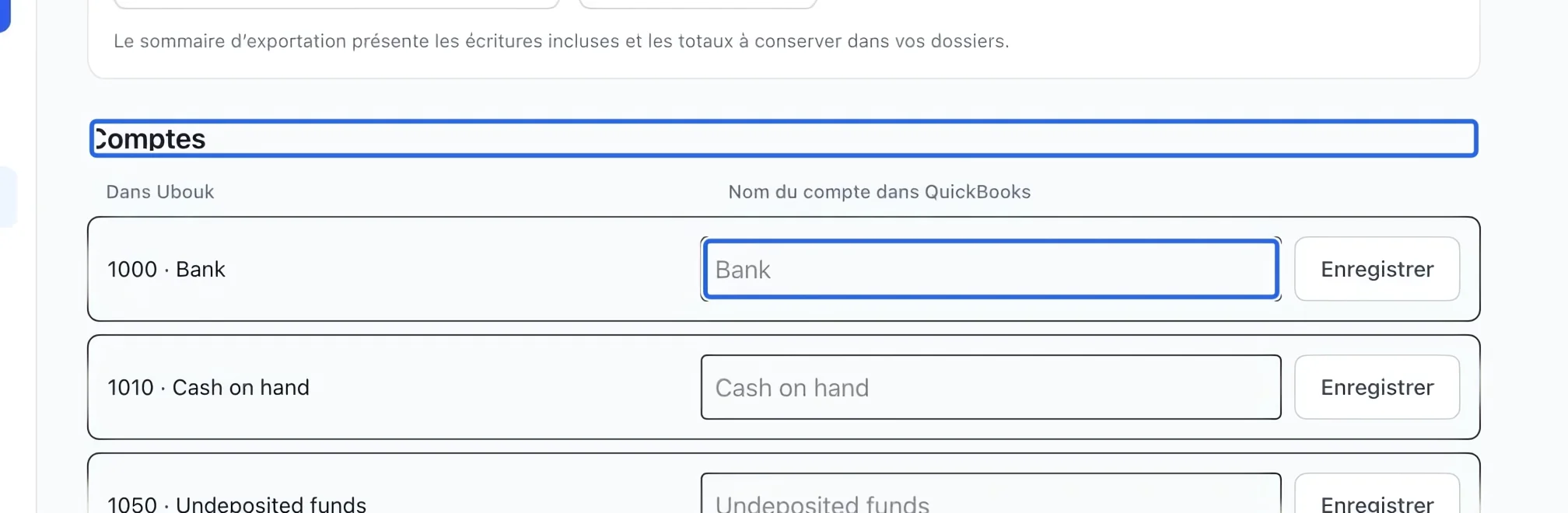 Capture : Faire correspondre les comptes et clients. Les cadres bleus indiquent les commandes décrites dans cette étape.
