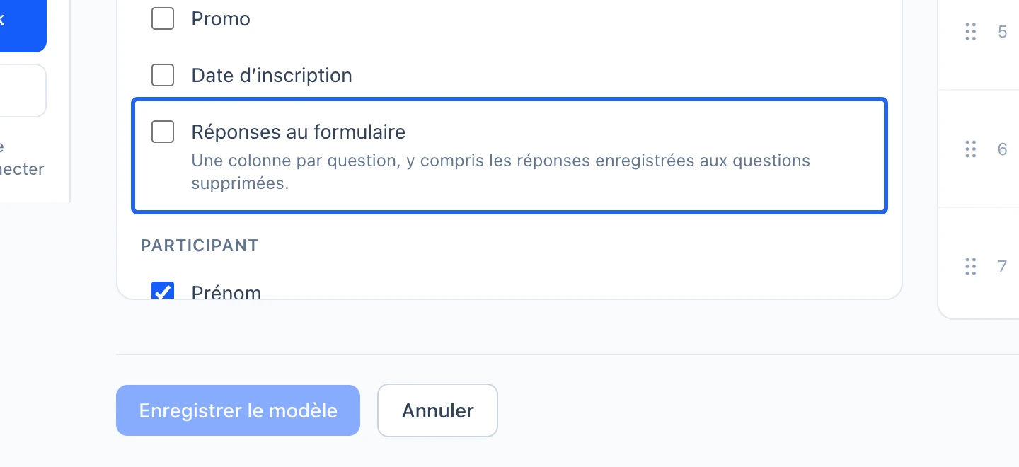 Capture : Interpréter les anciennes réponses et cellules vides. Les cadres bleus indiquent les commandes décrites dans cette étape.