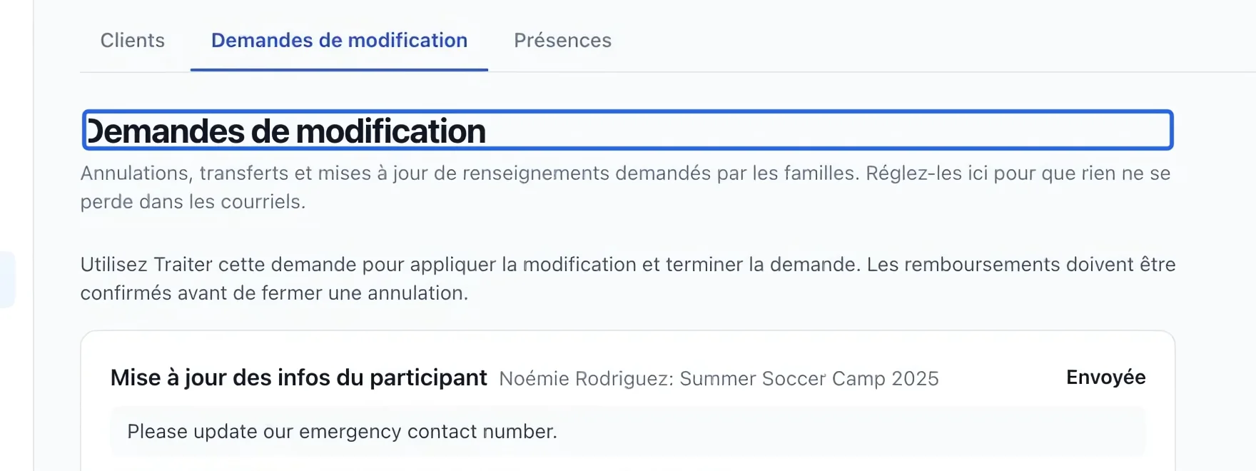 Capture : Ouvrir la liste des demandes. Les cadres bleus indiquent les commandes décrites dans cette étape.