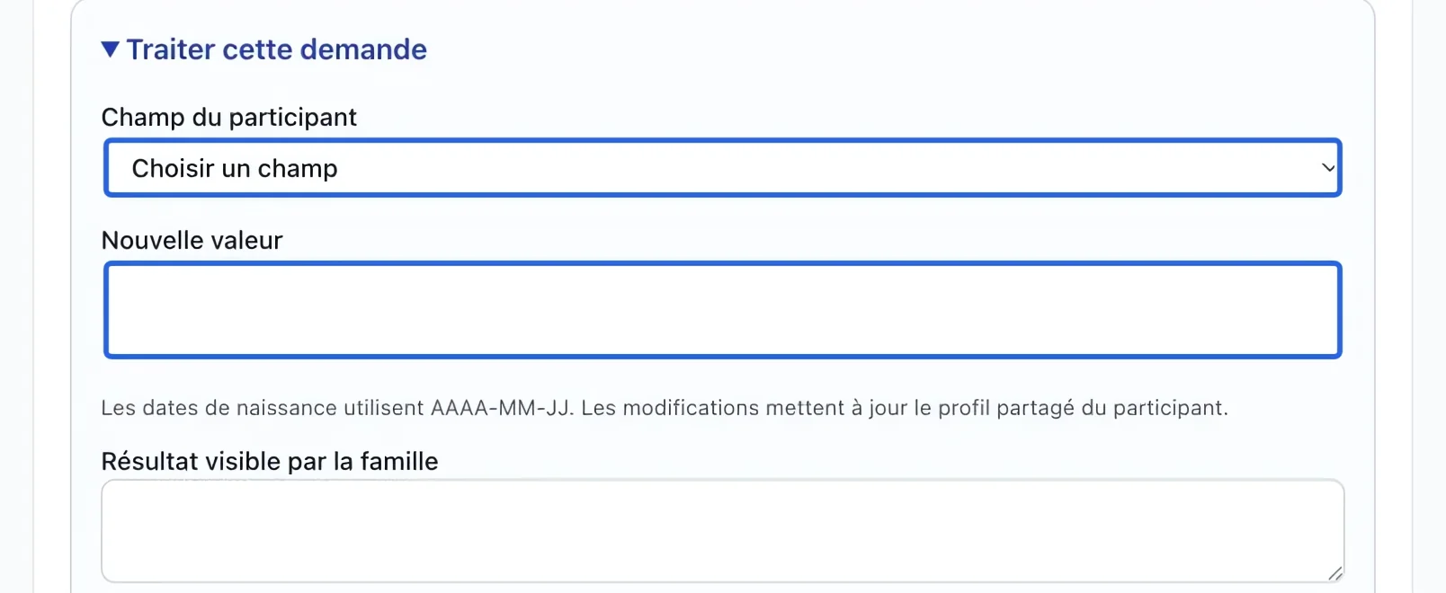 Capture : Saisir la modification demandée. Les cadres bleus indiquent les commandes décrites dans cette étape.