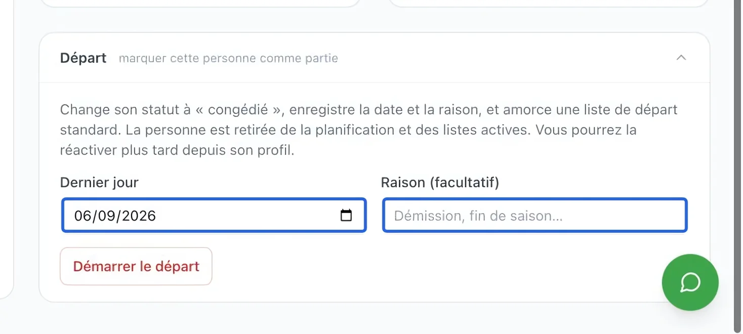 Capture : Préparer la fin d’emploi. Les cadres bleus indiquent les commandes décrites dans cette étape.
