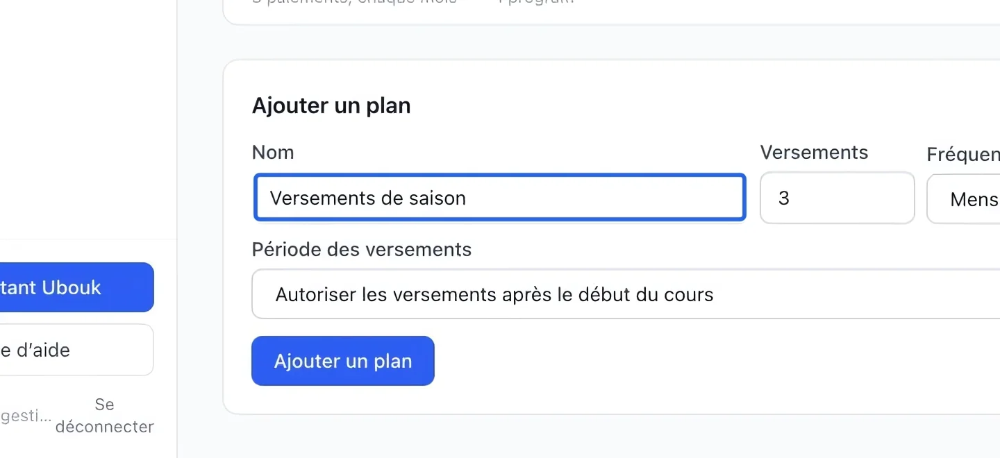 Capture : Nommer un plan de paiement. Les cadres bleus indiquent les commandes décrites dans cette étape.