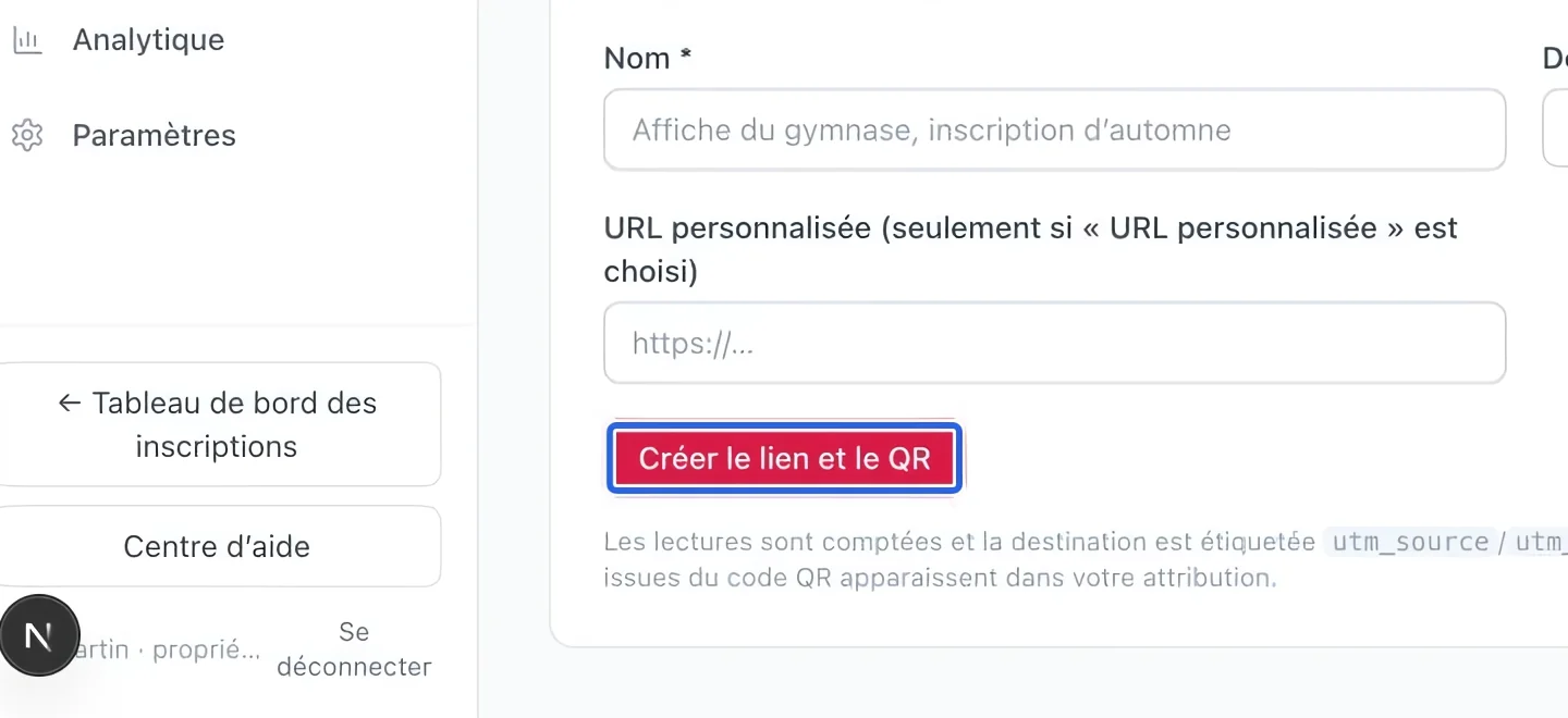 Capture : Créer et tester le code QR. Les cadres bleus indiquent les commandes décrites dans cette étape.