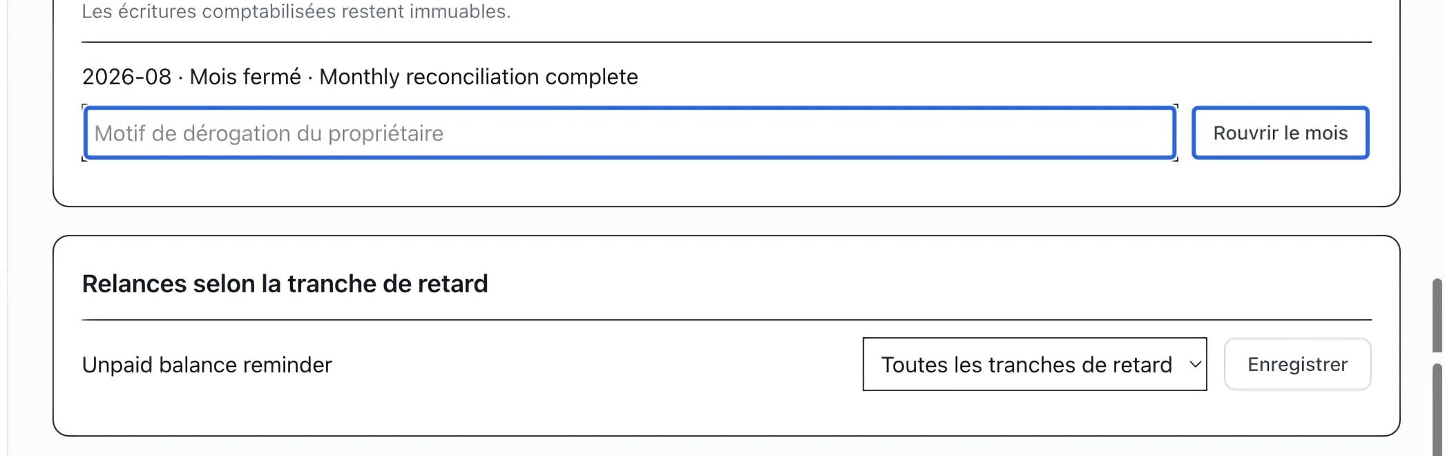 Capture : Rouvrir avec le motif du propriétaire. Les cadres bleus indiquent les commandes décrites dans cette étape.