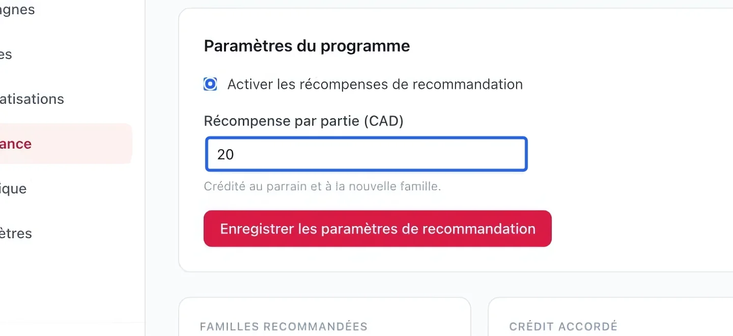 Capture : Configurer les recommandations. Les cadres bleus indiquent les commandes décrites dans cette étape.