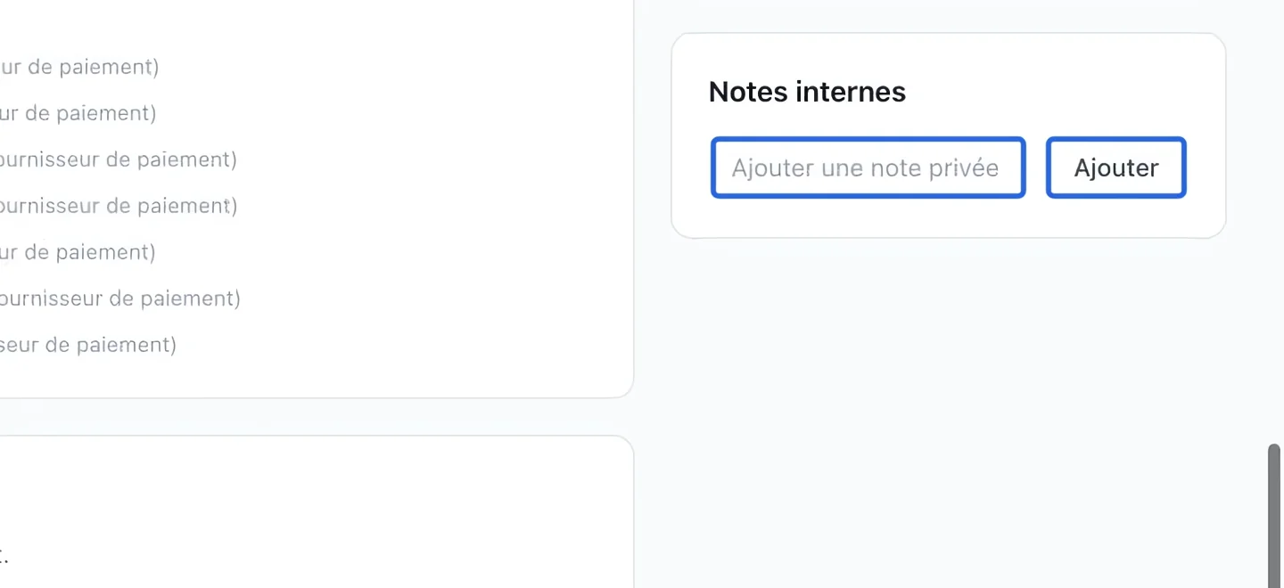 Capture : Laisser une note interne. Les cadres bleus indiquent les commandes décrites dans cette étape.
