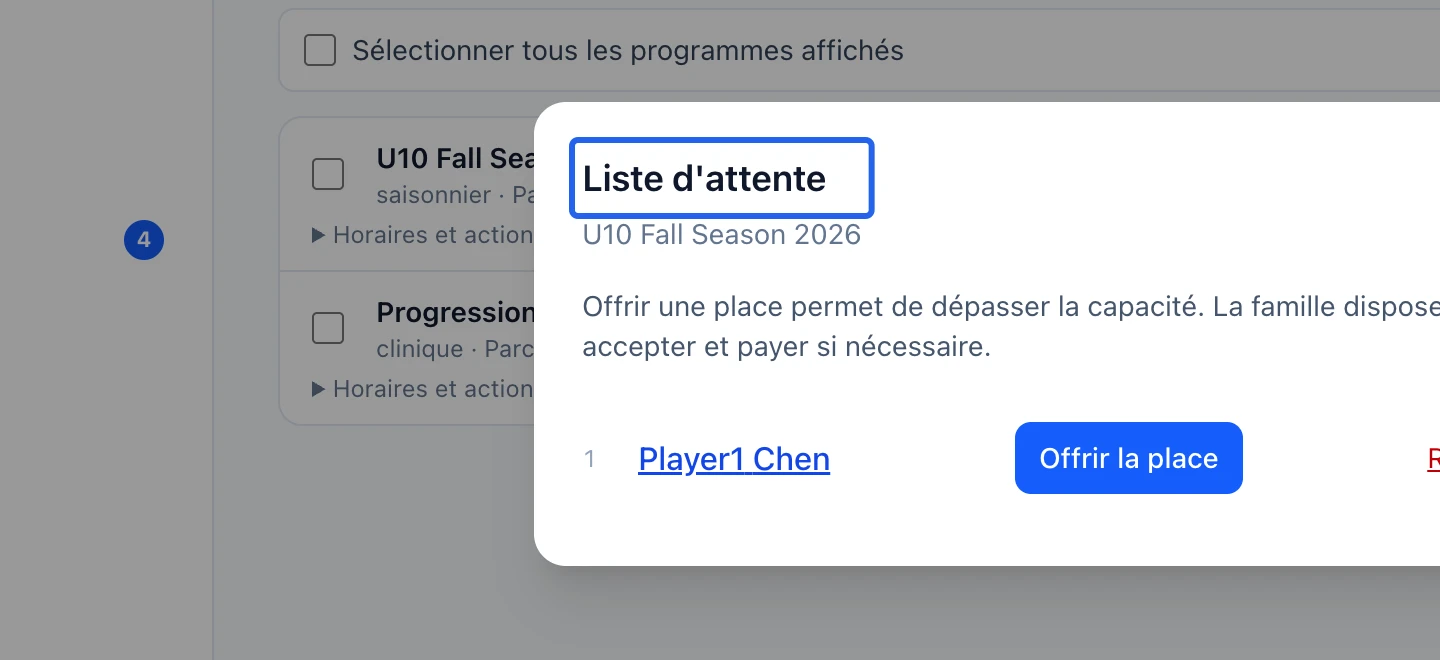 Capture : Ouvrir la bonne file d’attente. Les cadres bleus indiquent les commandes décrites dans cette étape.
