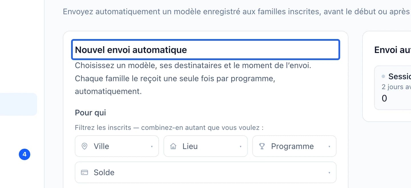 Capture : Configurer un rappel de programme. Les cadres bleus indiquent les commandes décrites dans cette étape.