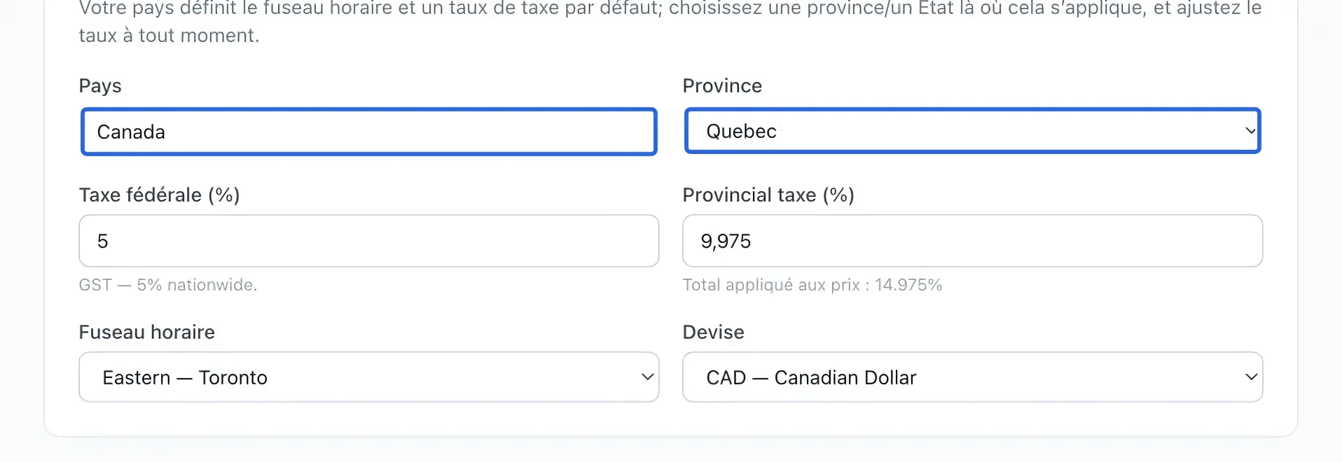 Capture : Définir le pays et la région. Les cadres bleus indiquent les commandes décrites dans cette étape.