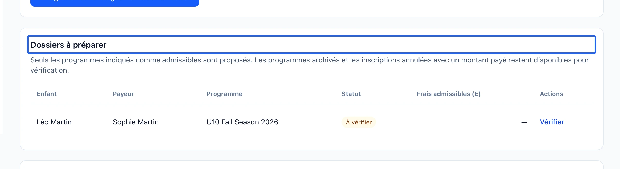 Capture : Vérifier chaque inscription admissible. Les cadres bleus indiquent les commandes décrites dans cette étape.