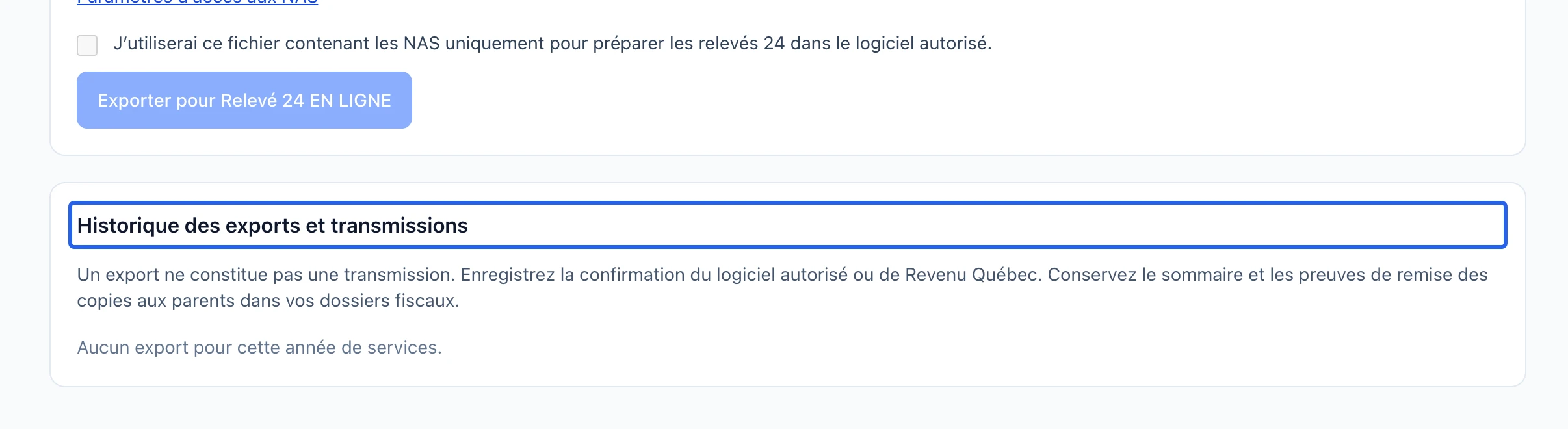Capture : Enregistrer la confirmation externe. Les cadres bleus indiquent les commandes décrites dans cette étape.