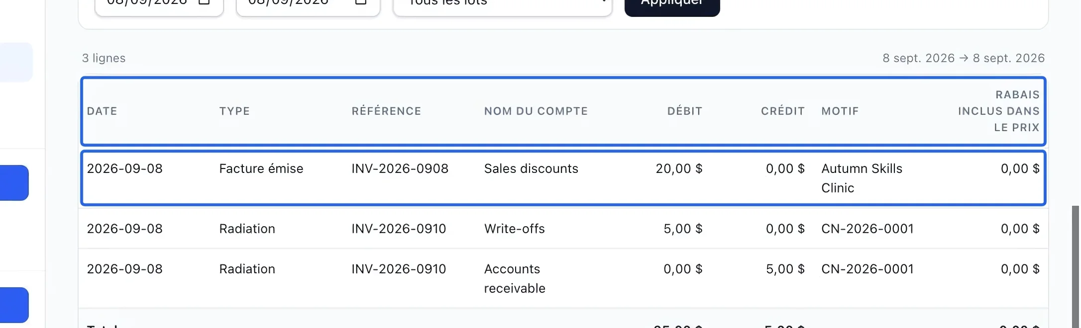 Capture : Lire les détails de l’ajustement. Les cadres bleus indiquent les commandes décrites dans cette étape.