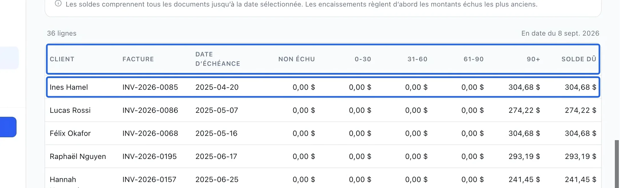 Capture : Lire les tranches de retard. Les cadres bleus indiquent les commandes décrites dans cette étape.