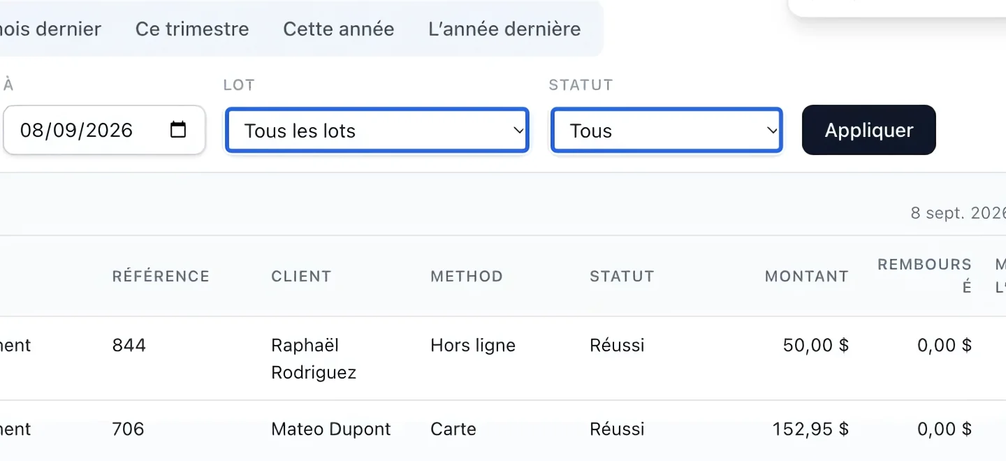 Capture : Repérer les tentatives échouées ou en attente. Les cadres bleus indiquent les commandes décrites dans cette étape.