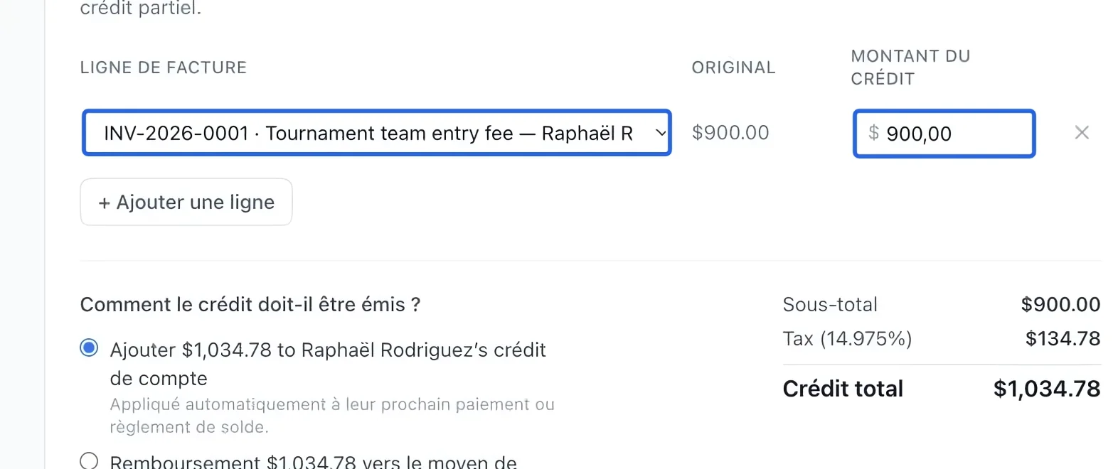 Capture : Choisir les lignes et montants. Les cadres bleus indiquent les commandes décrites dans cette étape.