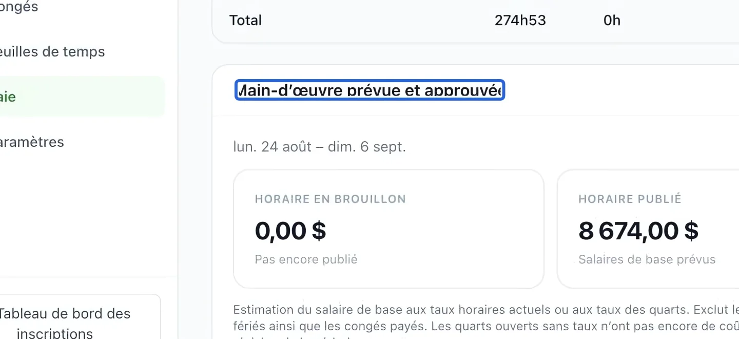 Capture : Vérifier les totaux. Les cadres bleus indiquent les commandes décrites dans cette étape.