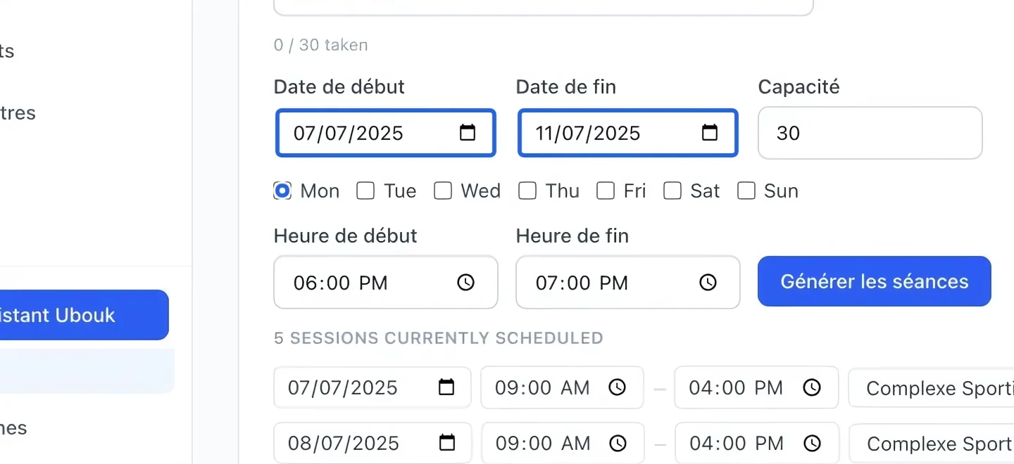 Capture : Préparer un horaire de remplacement. Les cadres bleus indiquent les commandes décrites dans cette étape.