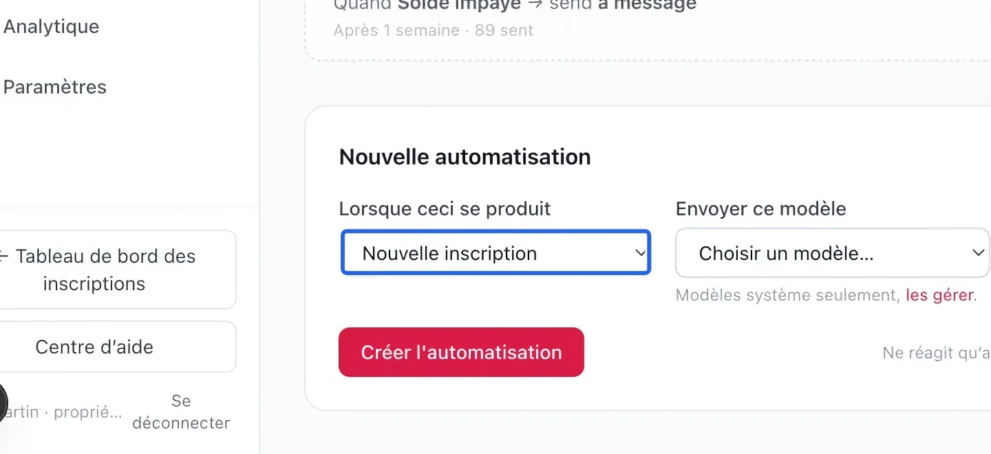 Capture : Choisir l’événement. Les cadres bleus indiquent les commandes décrites dans cette étape.