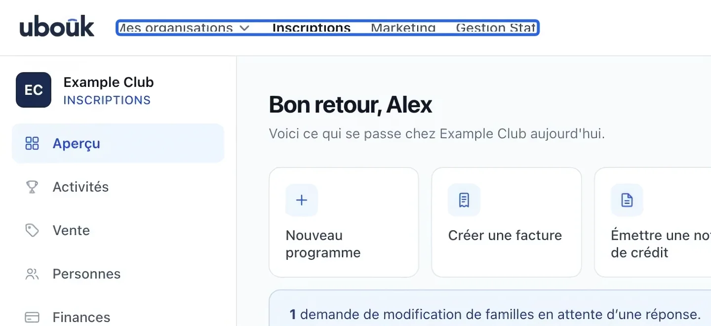 Capture : Choisir votre espace. Les cadres bleus indiquent les commandes décrites dans cette étape.
