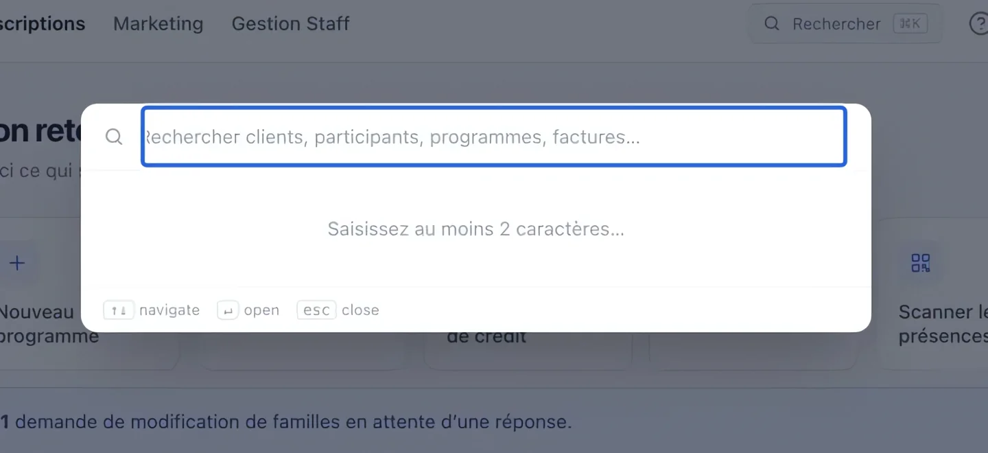 Capture : Rechercher un dossier. Les cadres bleus indiquent les commandes décrites dans cette étape.
