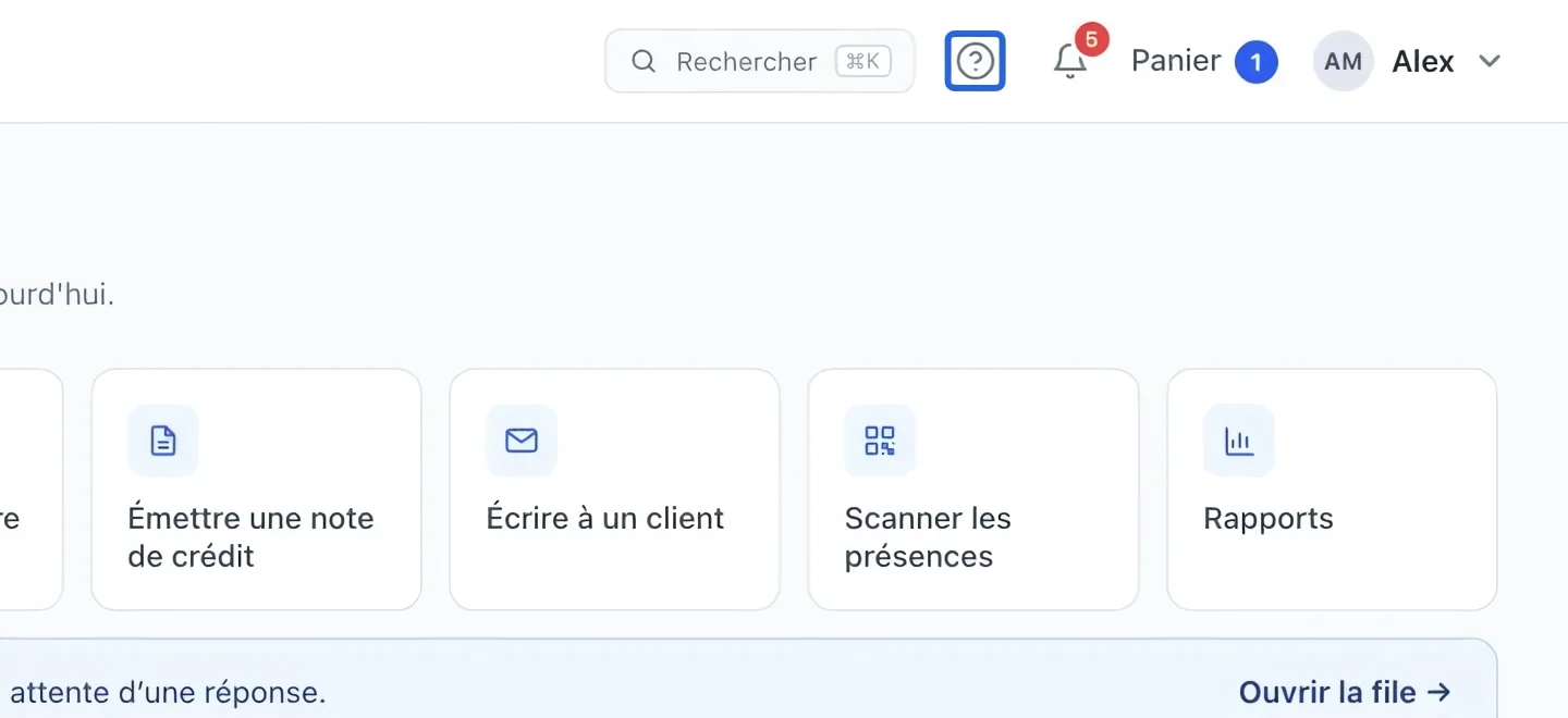 Capture : Retrouver l’aide. Les cadres bleus indiquent les commandes décrites dans cette étape.