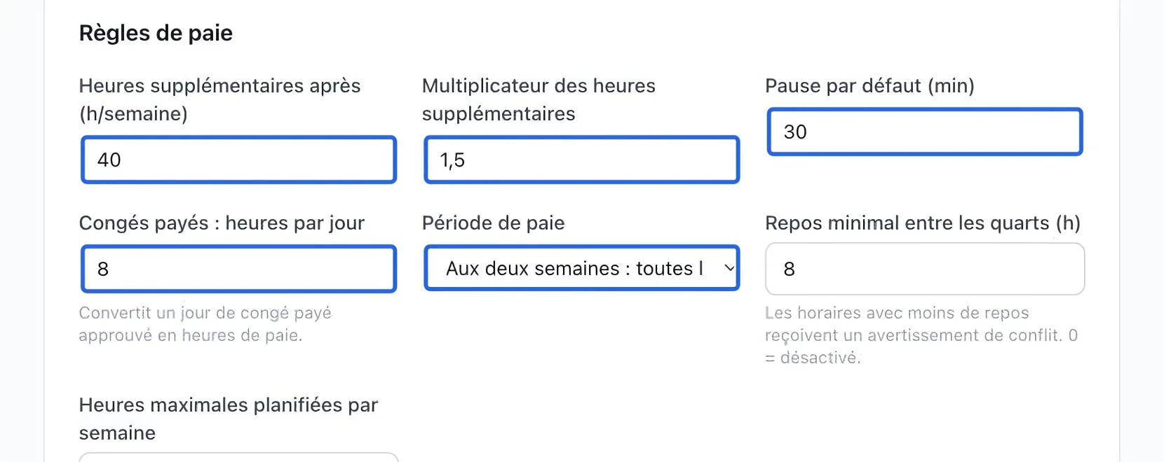 Capture : Configurer les règles de paie de base. Les cadres bleus indiquent les commandes décrites dans cette étape.