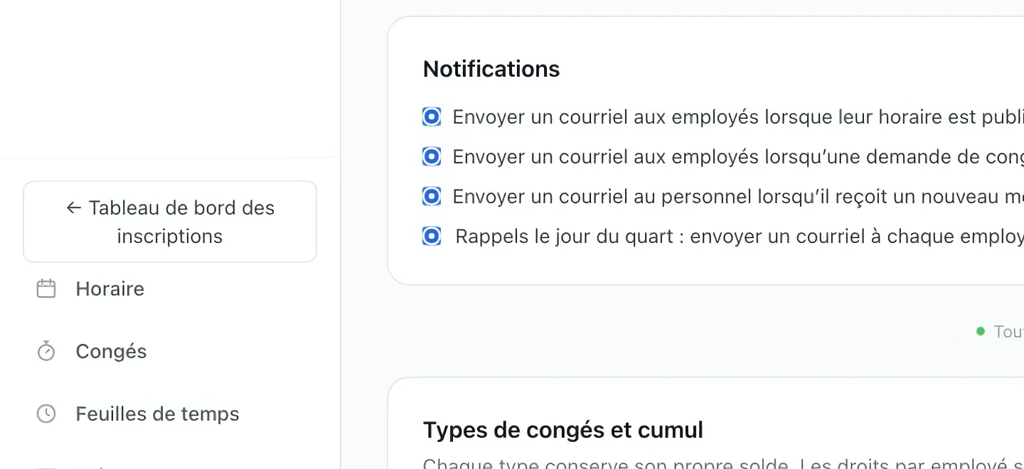 Capture : Choisir les notifications. Les cadres bleus indiquent les commandes décrites dans cette étape.